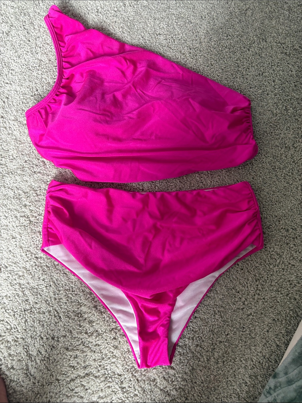 SHEIN Hot Pink One-Shoulder Bikini Set